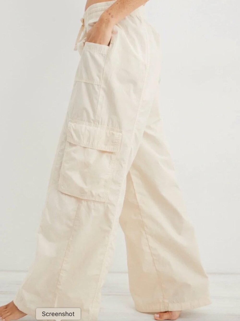 Aerie XL Oversized Womens Ivory Drawstring High Waisted Go For It Baggy Pull On